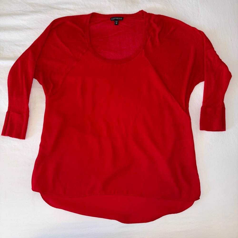 Express Vibrant Red Knit 3/4 Sleeve Top
